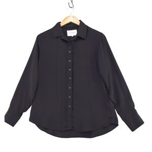 The‎ Shirt Rochelle Behrens Button Down Women Medium Black No Gape Blouse